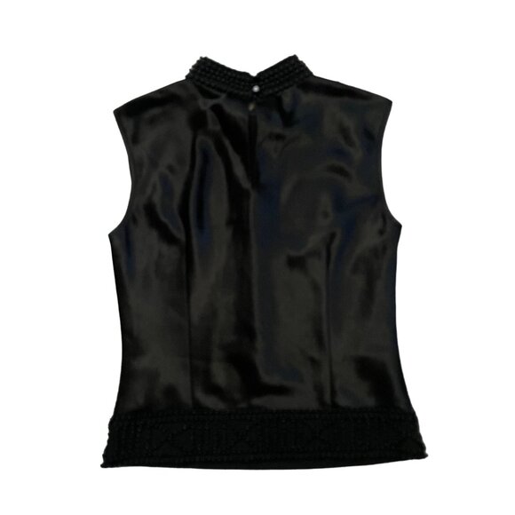 Calvin Tran Beaded Satin Blouse Top Women's Size Large Black Evening Party - Picture 2 of 11